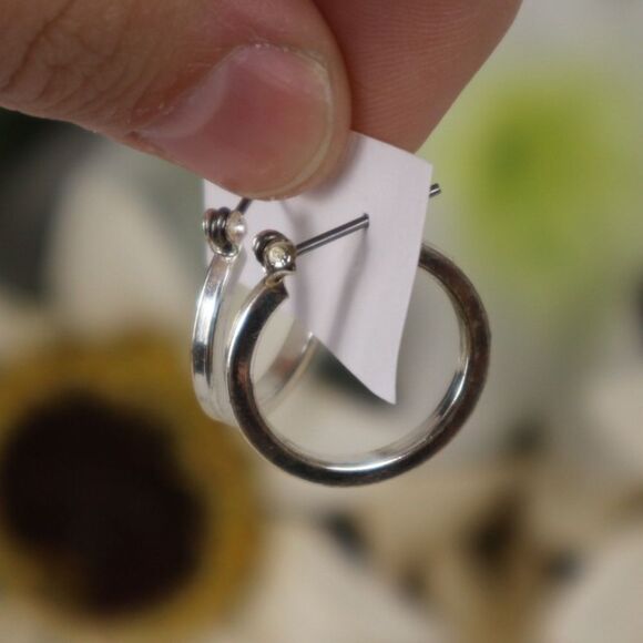 Silver Metallic Hoop Earrings - Picture 2 of 5